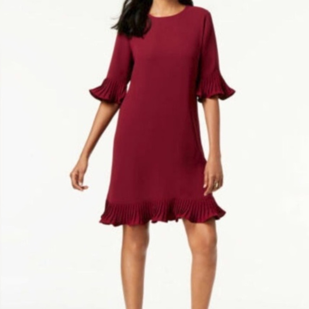 Alfani Berry Long Sleeve Dress with Pleated Accents Size 12 EUC